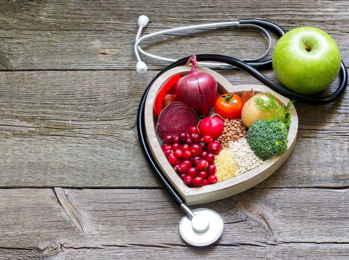 heart shaped box containing healthy foods