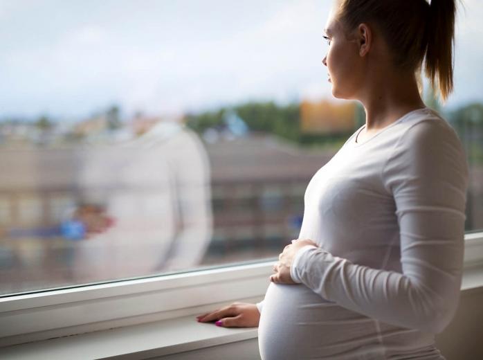 pregnant woman looking out window